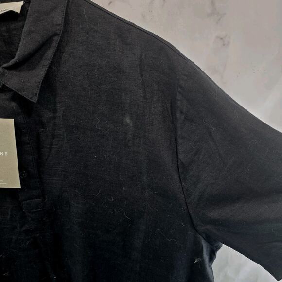 Everlane Shirt Mens Medium Black Linen Polo Short Sleeve Button Collared - Picture 11 of 11
